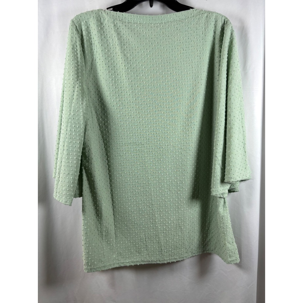 Perfect Peach Sage Green Swiss Dot Bell Sleeve Boat Neck Blouse Medium NEW